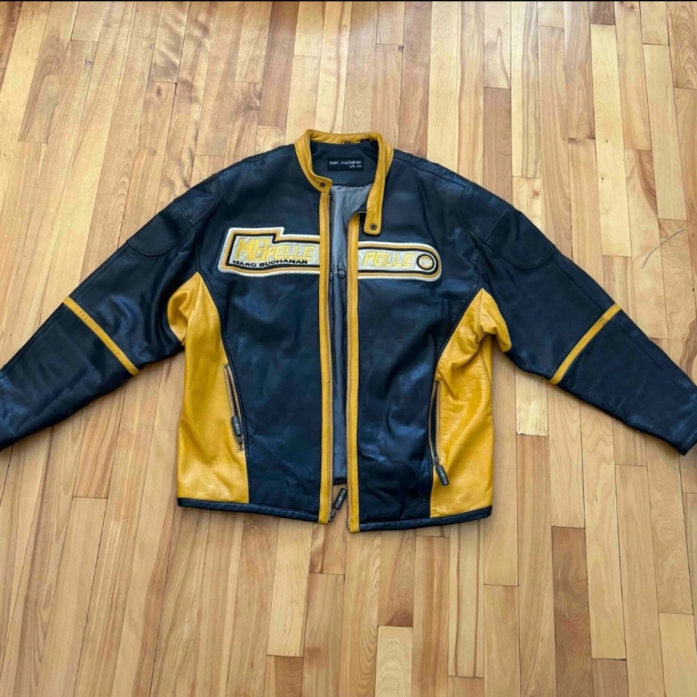 Pelle Pelle Black and Yellow Leather Racer Jacket